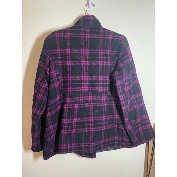 Giacca Wool Winter Jacket Purple Plaid Black Pea Coat Retro Y2K Women's Size XL - Picture 2 of 6